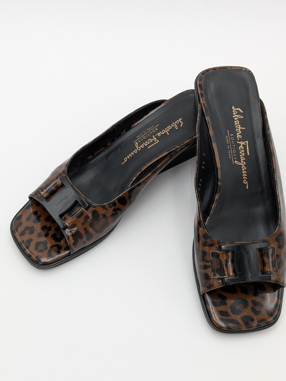 Salvatore Ferragamo Leopard Print Wedge Mules Slides Sandals Size 6.5 B Italy - Picture 3 of 9